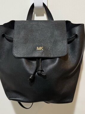 Michael Michael Kors Junie Flap Medium Black Pebbled Leather Backpack